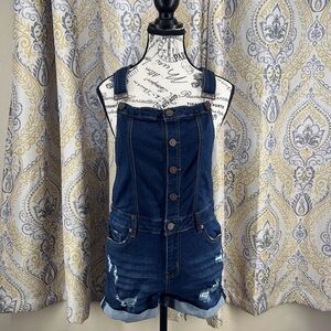 Enjean Distressed Overall Jean Shorts - Cotton Blend - Size M